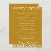 Einfache Elegant Floral Mustard Yellow Boho Hochze Einladung (Vorne/Hinten)