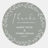 Einfache Elegant floral Sage Green Danke Aufkleber (Vorderseite)