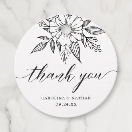 Einfache Elegant Floral Wedding Danke Black Geschenkanhänger