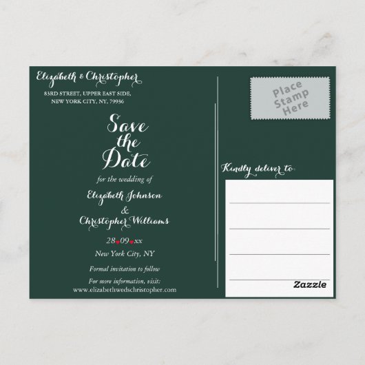 Einfache Elegant Forest Green Wedding rettet das D Postkarte (Rückseite)