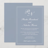 Einfache Elegant formale Monogram Dusty Blue Weddi Einladung (Vorne/Hinten)