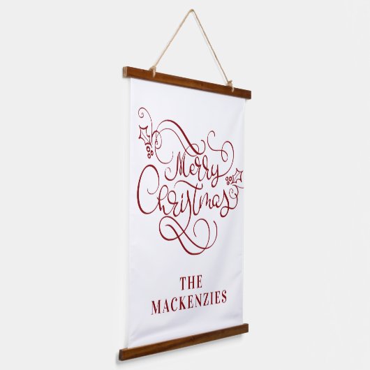 Einfache Elegant frohe Weihnachtsnamen Red White Wandteppich Mit Holzrahmen (Gewinkelt)