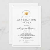 Einfache Elegant Gold Grad Cap Graduation Party Einladung (Vorne/Hinten)