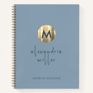 Einfache Elegant Gold Monogram Dusty Blue Notizblock
