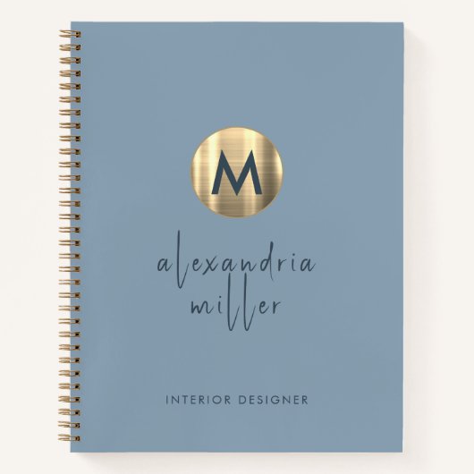 Einfache Elegant Gold Monogram Dusty Blue Notizblock (Vorderseite)