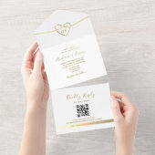 Einfache Elegant Gold Monogram Wedding QR Code All In One Einladung (Abreißen)