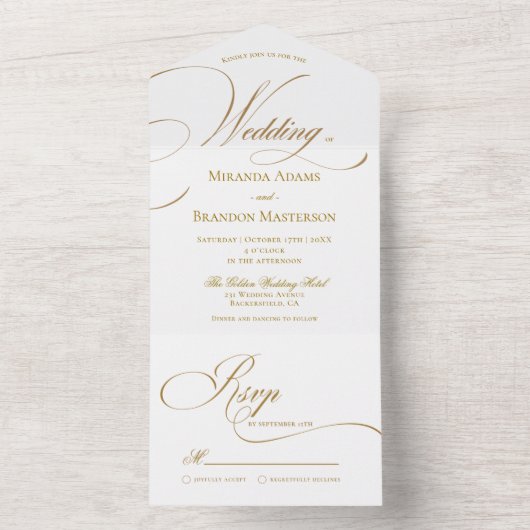 Einfache Elegant-Gold-Script-Hochzeit All In One Einladung (Innen Boden)