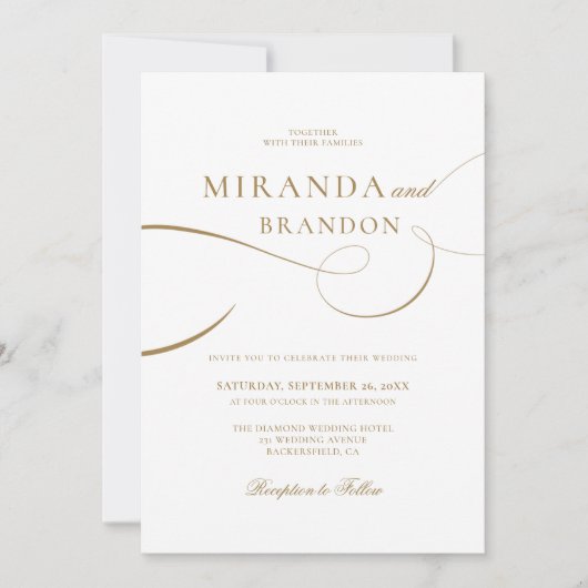 Einfache Elegant-Gold-Script-Hochzeit Einladung (Vorderseite)