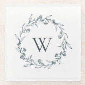 Einfache Elegant Gray Floral Laurel Wreath Monogra Glasuntersetzer (Vorderseite)