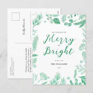 Einfache Elegant Grün fröhlich und hell Weihnachte Feiertagspostkarte
