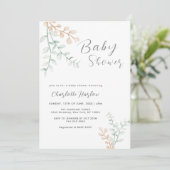 Einfache Elegant Grüne Eucalyptus Baby Dusche Einladung (Stehend Vorderseite)