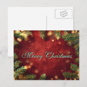 Einfache Elegant Grüne Leaf Dekoration Frohe Weihn Feiertagspostkarte