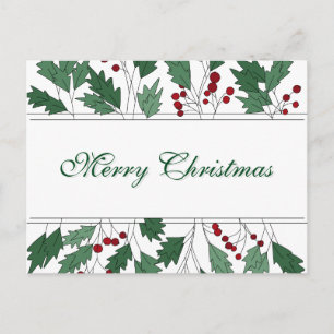 Einfache Elegant Grüne Leaf Dekoration Frohe Weihn Feiertagspostkarte