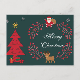 Einfache Elegant Grüne Leaf Dekoration Frohe Weihn Feiertagspostkarte