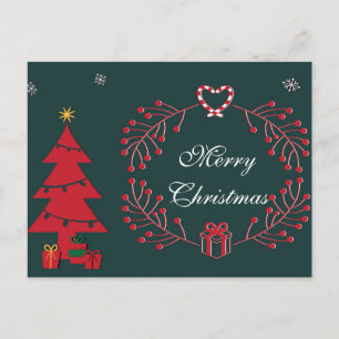 Einfache Elegant Grüne Leaf Dekoration Frohe Weihn Feiertagspostkarte