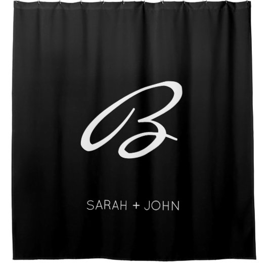 Einfache Elegant Initial Black Monogram Name  Duschvorhang (Vorderseite)