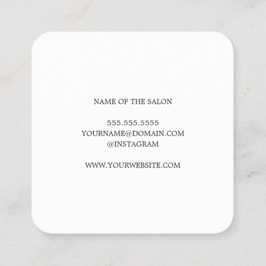 Einfache Elegant Ivory Black Golden Hair Stylist Quadratische Visitenkarte (Rückseite)