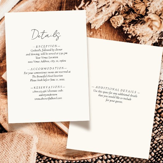 Einfache Elegant Ivory White Neutral Wedding Detai Begleitkarte