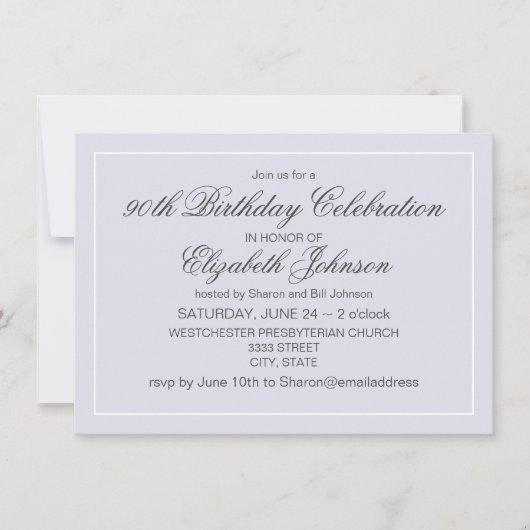 Einfache Elegant Lavender und White 90. Geburtstag Einladung (Vorderseite)