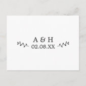 Einfache Elegant Leaf Motif Monogram Save the Date Postkarte (Vorderseite)
