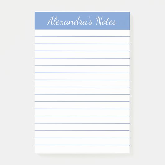 Einfache Elegant Light Blue Lined Personalisiert Post-it Klebezettel (Vorderseite)