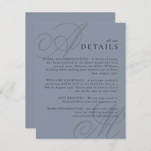 Einfache Elegant-Minimal-Monogramm-Hochzeitdetails Begleitkarte (Vorne/Hinten)