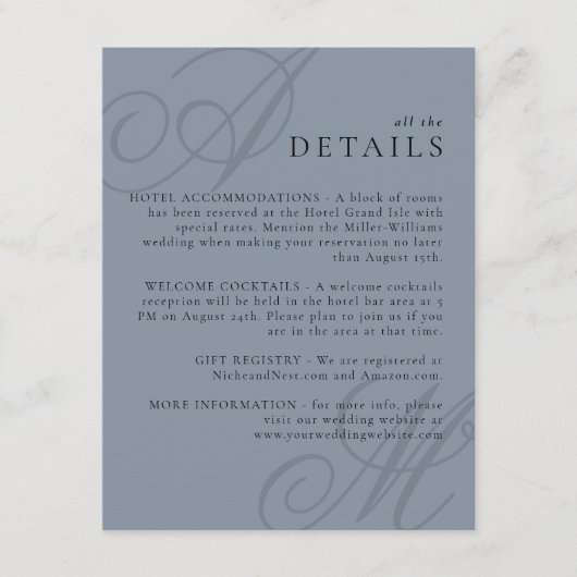 Einfache Elegant-Minimal-Monogramm-Hochzeitdetails Begleitkarte (Vorderseite)