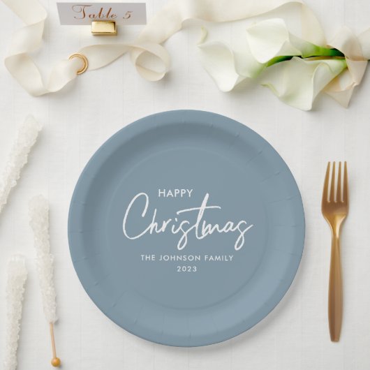 Einfache Elegant Modern Blue Happy Weihnachten Pappteller (Hochzeit)