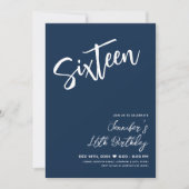 Einfache Elegant Modern Navy Blue Sweet 16 Script Einladung (Vorderseite)