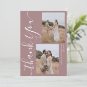 Einfache Elegant Modernes Script 5 Fotos Hochzeit Dankeskarte (Stehend Vorderseite)