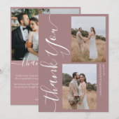 Einfache Elegant Modernes Script 5 Fotos Hochzeit Dankeskarte (Vorne/Hinten)