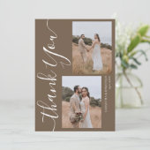 Einfache Elegant Modernes Script 5 Fotos Hochzeit Dankeskarte (Stehend Vorderseite)