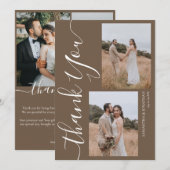 Einfache Elegant Modernes Script 5 Fotos Hochzeit Dankeskarte (Vorne/Hinten)