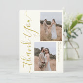 Einfache Elegant Modernes Script 5 Fotos Hochzeit Dankeskarte (Stehend Vorderseite)