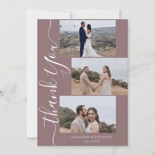 Einfache Elegant Modernes Script 6 Fotos Hochzeit  Dankeskarte (Vorderseite)