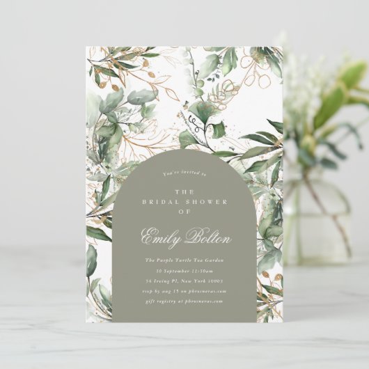 Einfache Elegant Moss Arch Eukalyptus Pampas Boho Einladung (Stehend Vorderseite)