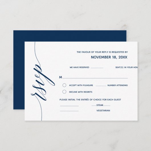 Einfache Elegant Navy Blue Calligraphy, Wedding RS Begleitkarte (Vorne/Hinten)