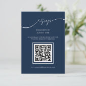 Einfache Elegant Navy Blue QR Code Hochzeit RSVP K Begleitkarte (Stehend Vorderseite)