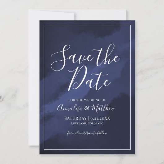 Einfache Elegant Navy Blue Save the Date Hochzeit Einladung (Vorderseite)