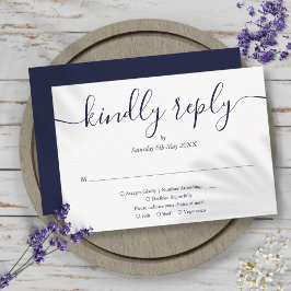 Einfache Elegant Navy Blue Script Auswahl RSVP Karte