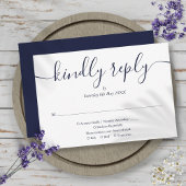 Einfache Elegant Navy Blue Script Auswahl RSVP Karte