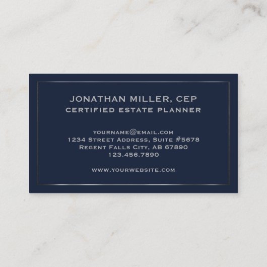 Einfache Elegant Navy Blue und Silver Visitenkarte (Rückseite)