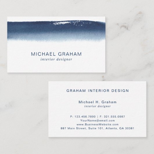 Einfache Elegant Navy Blue Watercolor Moderne Visitenkarte (Vorne/Hinten)