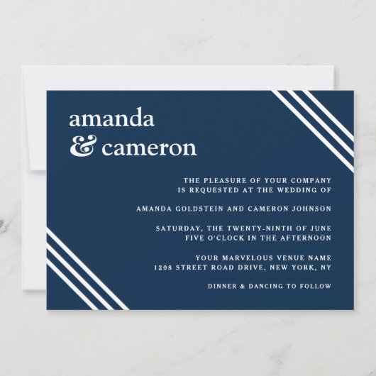 Einfache Elegant Navy Blue Wedding Einladung (Vorderseite)