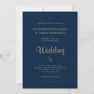 Einfache Elegant Navy Blue Wedding Einladung