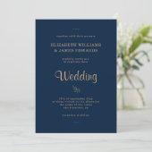 Einfache Elegant Navy Blue Wedding Einladung (Stehend Vorderseite)