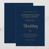 Einfache Elegant Navy Blue Wedding Einladung (Vorne/Hinten)