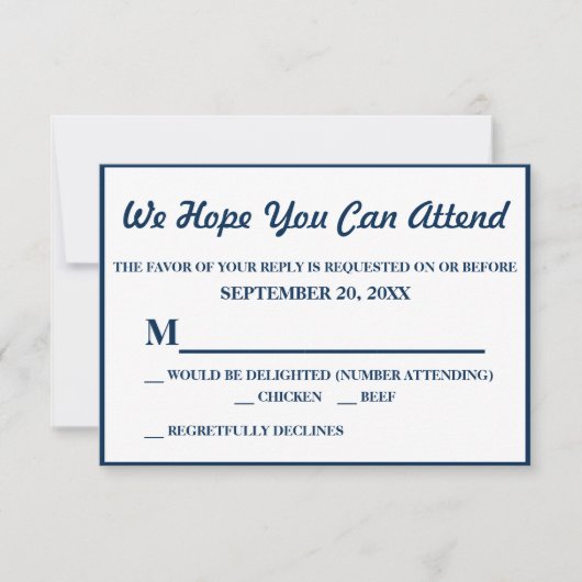 Einfache Elegant Navy Blue Wedding RSVP (Vorderseite)