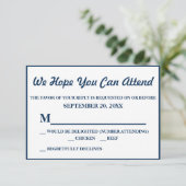 Einfache Elegant Navy Blue Wedding RSVP Karte (Stehend Vorderseite)