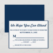 Einfache Elegant Navy Blue Wedding RSVP Karte (Vorne/Hinten)